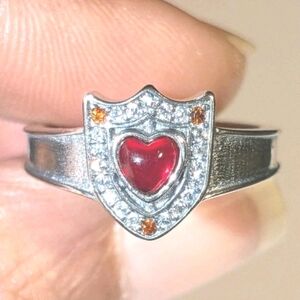 Red Zirconia Heart Shape Within A Shield Shape Design 925 Silver Ring Sz 6